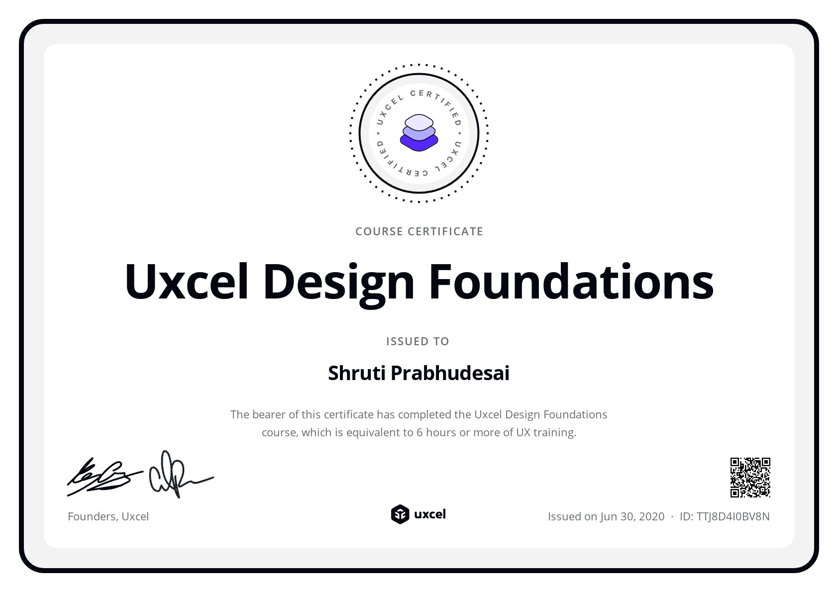 Shruti Prabhudesai's certificate